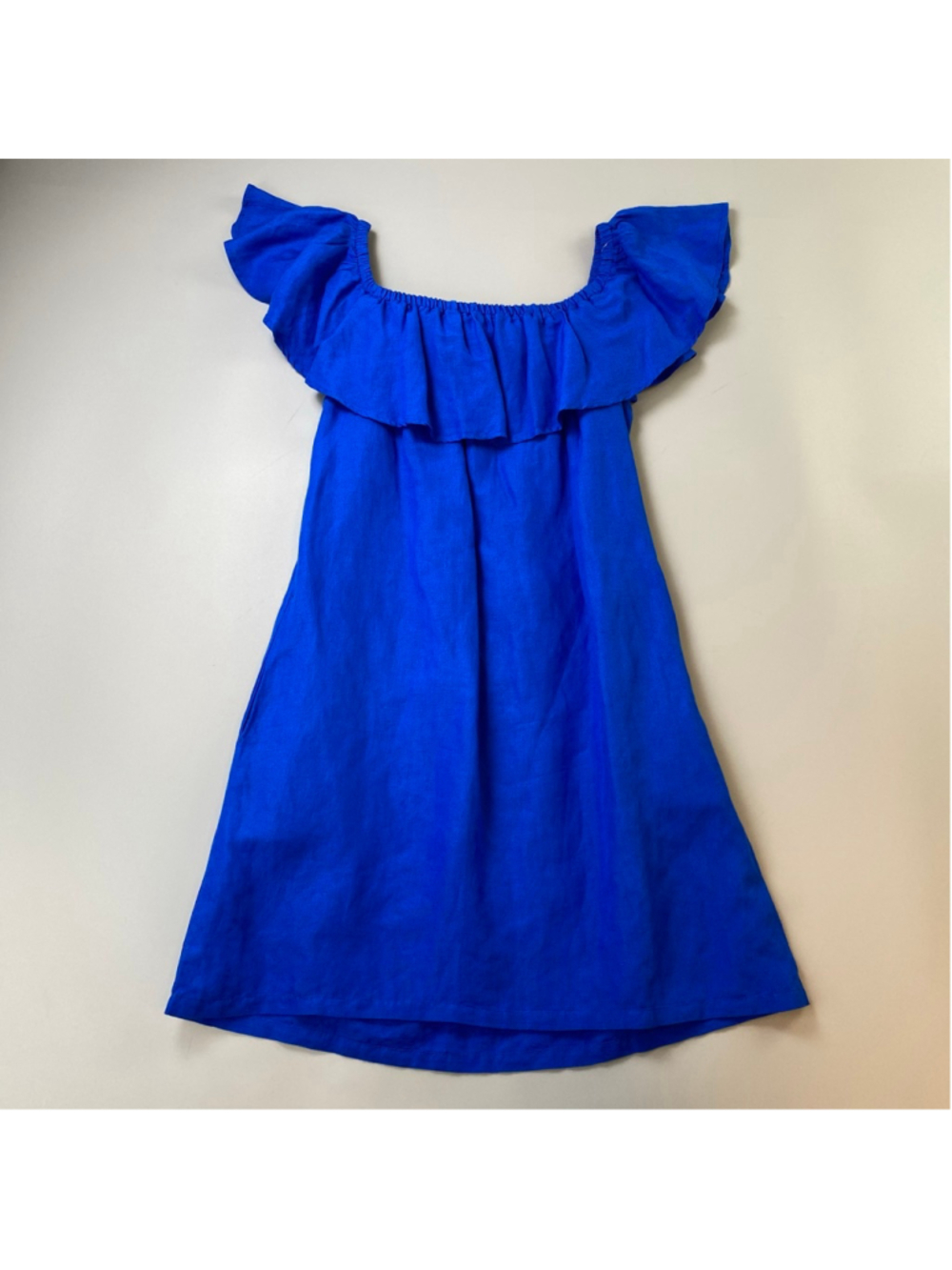 Tommy Bahama Dress Blue XS Linen Pocket Off Shoulder Summer Boho Minimal Preppy